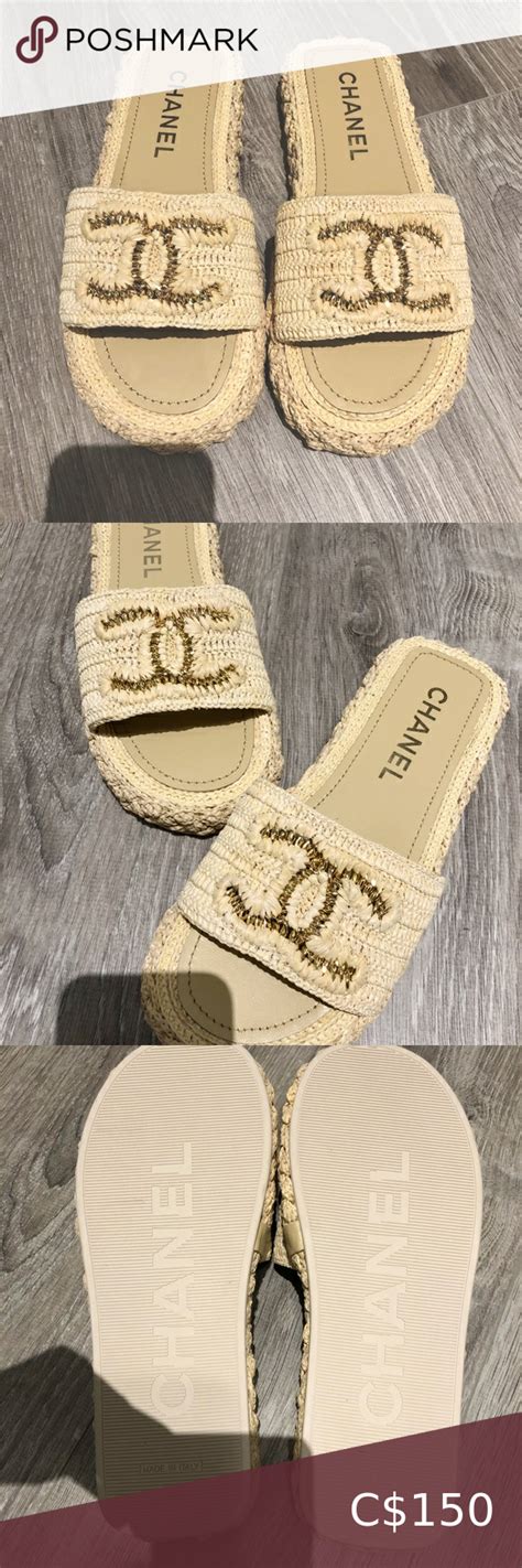 chanel light beige cord mules sandals|Chanel suede sandals.